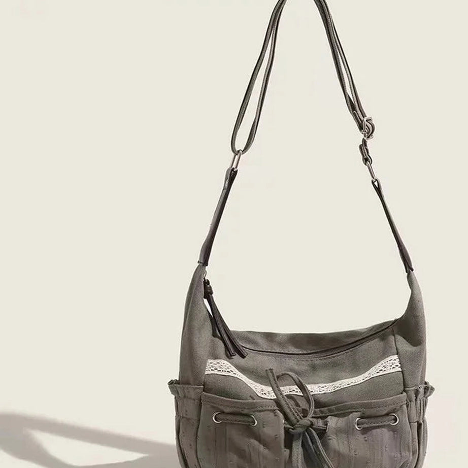 Y2k Boho Lace-Trim Hobo Bag