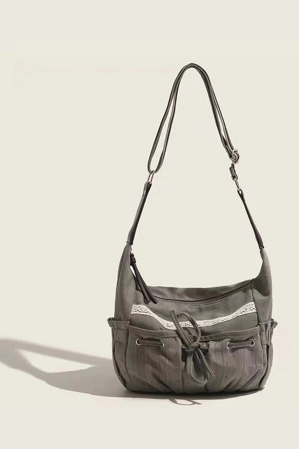 Y2k Boho Lace-Trim Hobo Bag