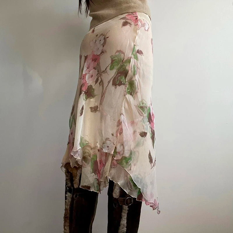 Blossom Drift Mesh Midi Skirt