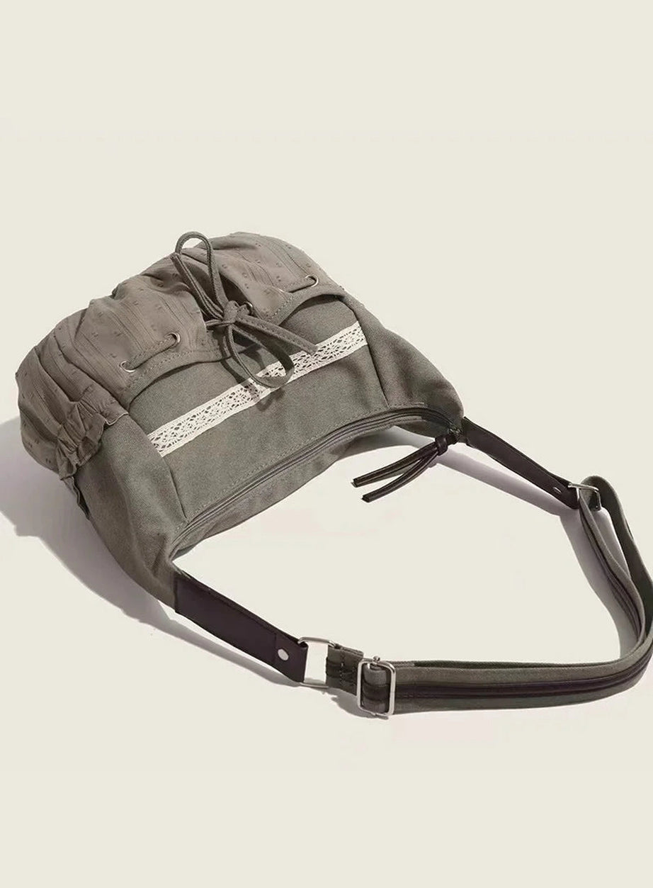 Y2k Boho Lace-Trim Hobo Bag
