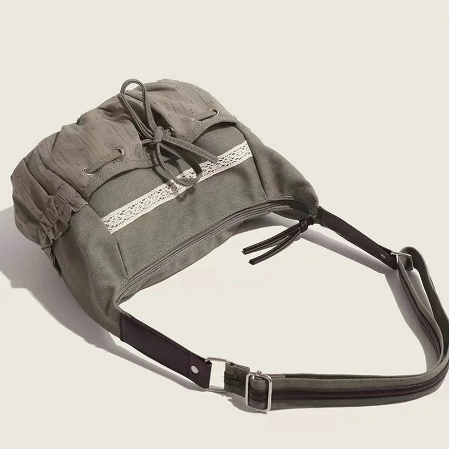 Y2k Boho Lace-Trim Hobo Bag