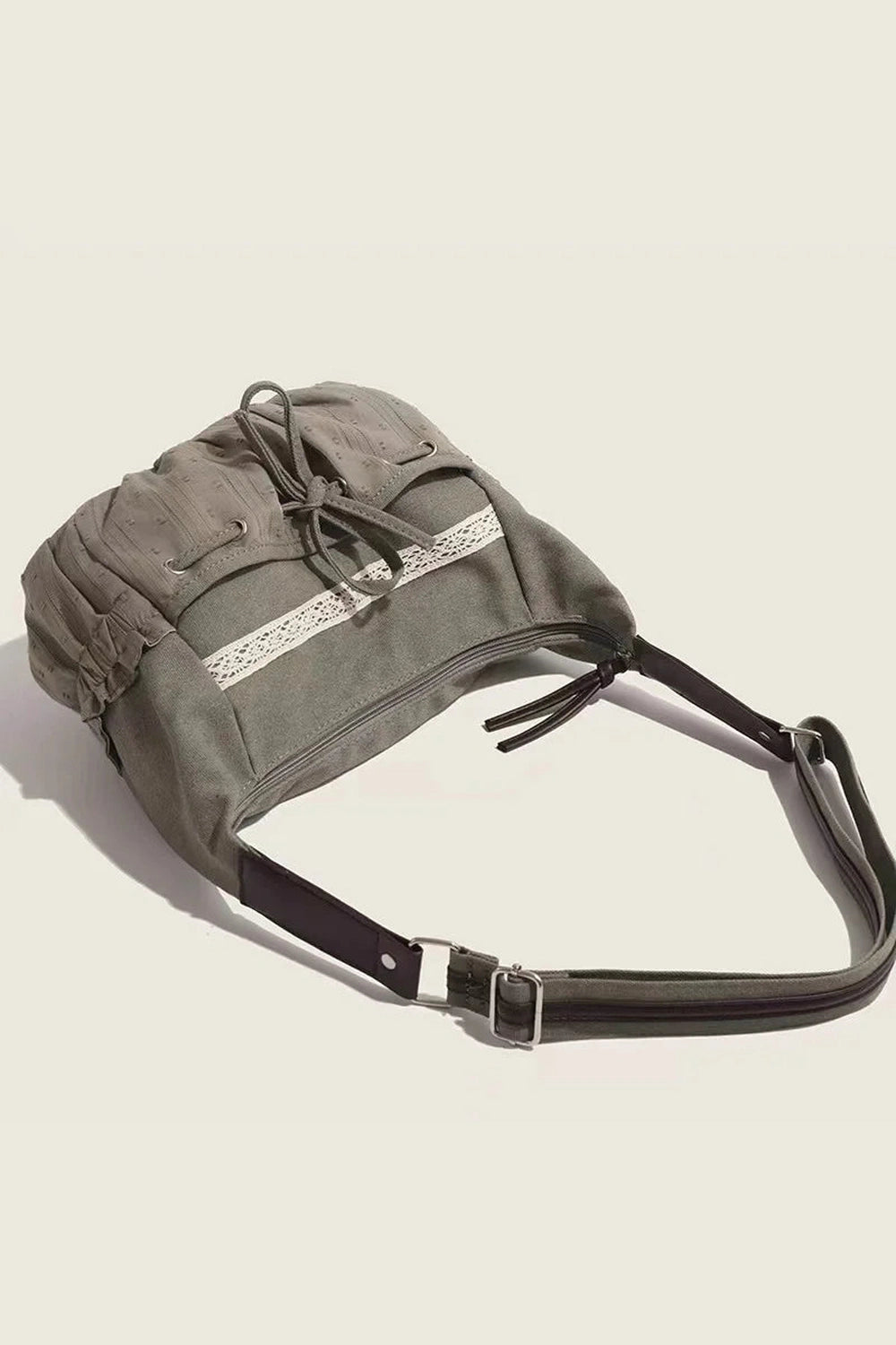 Y2k Boho Lace-Trim Hobo Bag