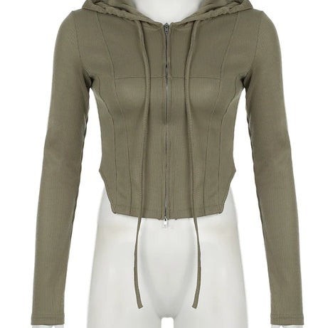 Ribbed Olive Zip-Up Hoodie