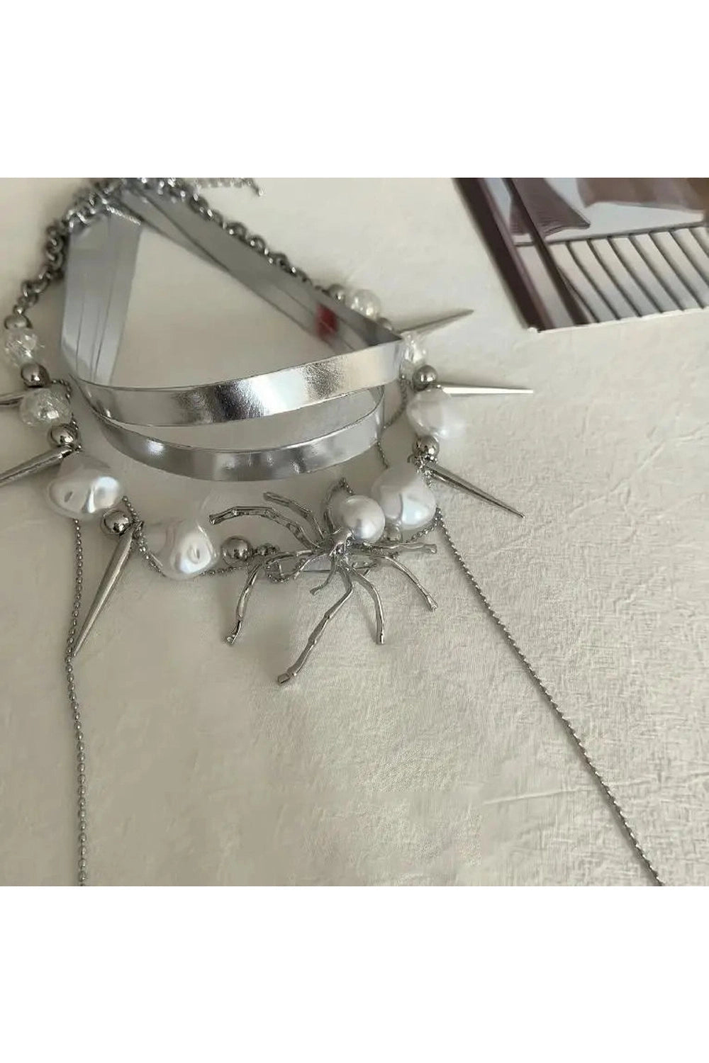 Y2k Spider Queen Pearl Spike Choker