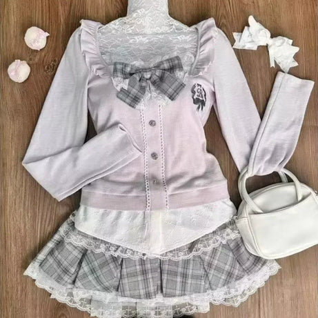 Dark Doll Bow-Knit Outfit Set