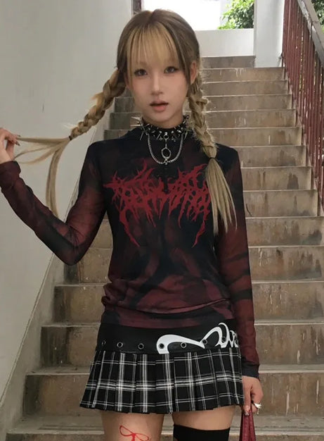 Chaos Flame Graphic Mesh Top