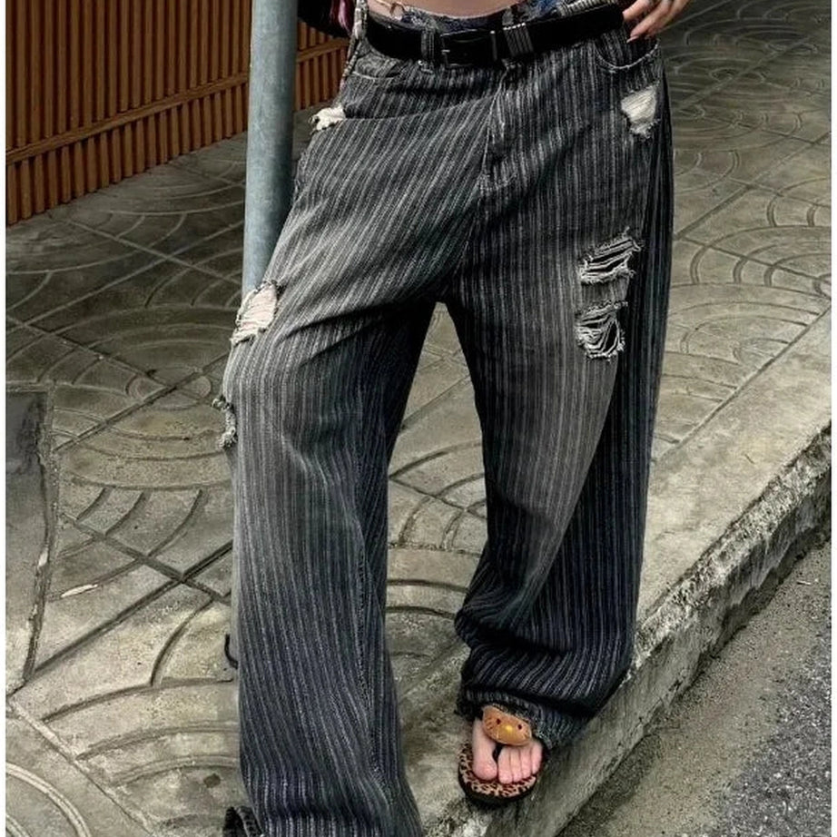 Grunge Distressed Pinstripe Pants