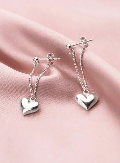 Silver Heart Chain Earrings