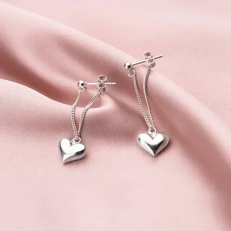 Silver Heart Chain Earrings