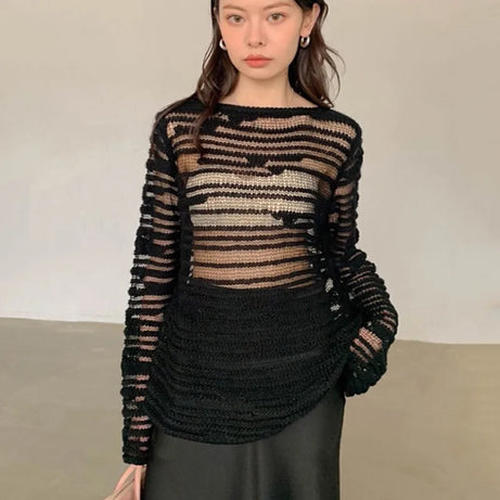 Sheer Shadow Striped Knit Top