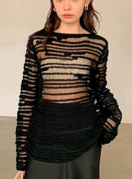 Sheer Shadow Striped Knit Top