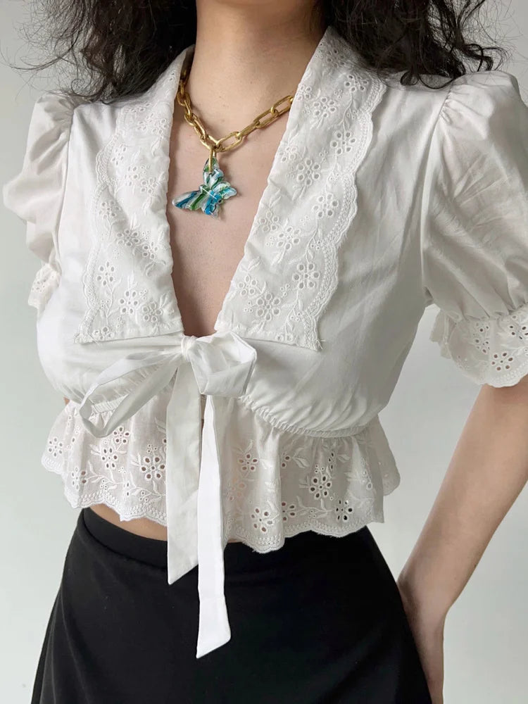 Eyelet Romance Tie-Front Blouse