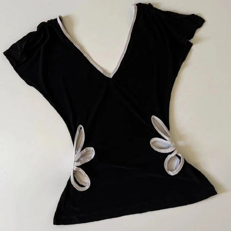 Petal Cutout V-Neck Top