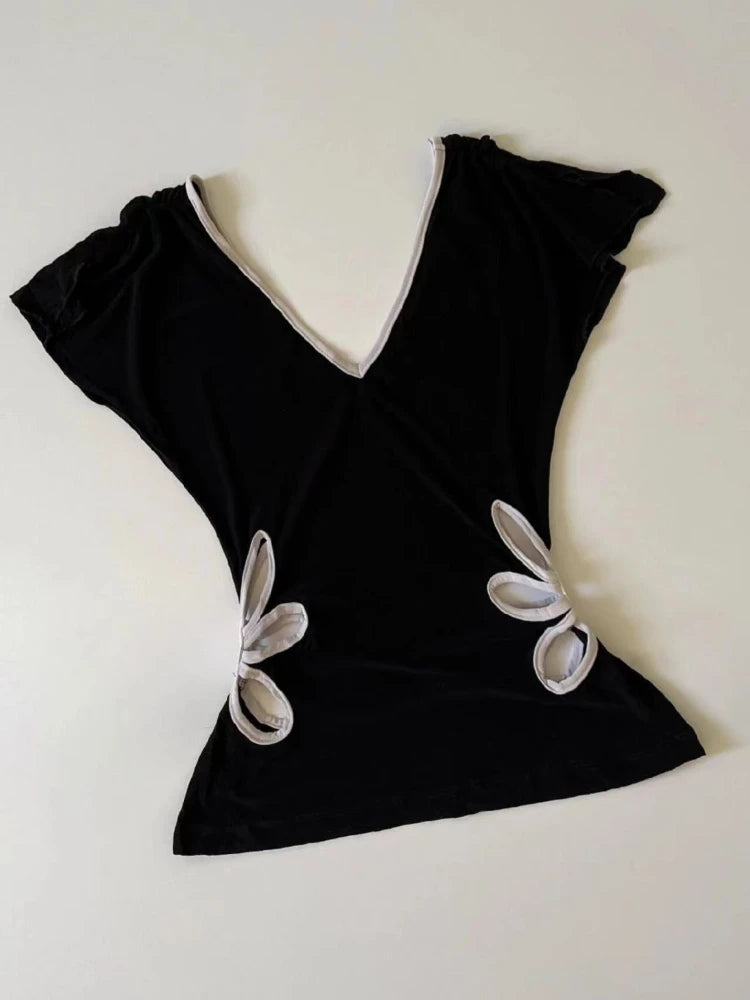 Petal Cutout V-Neck Top