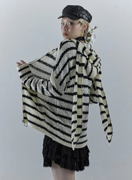 Striped Bunny Zip Hoodie