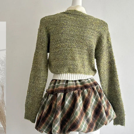 Forest Charm Plaid Skirt Set