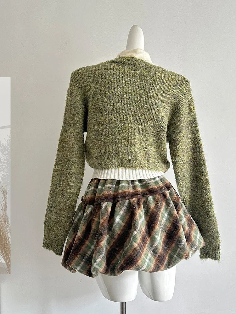 Forest Charm Plaid Skirt Set