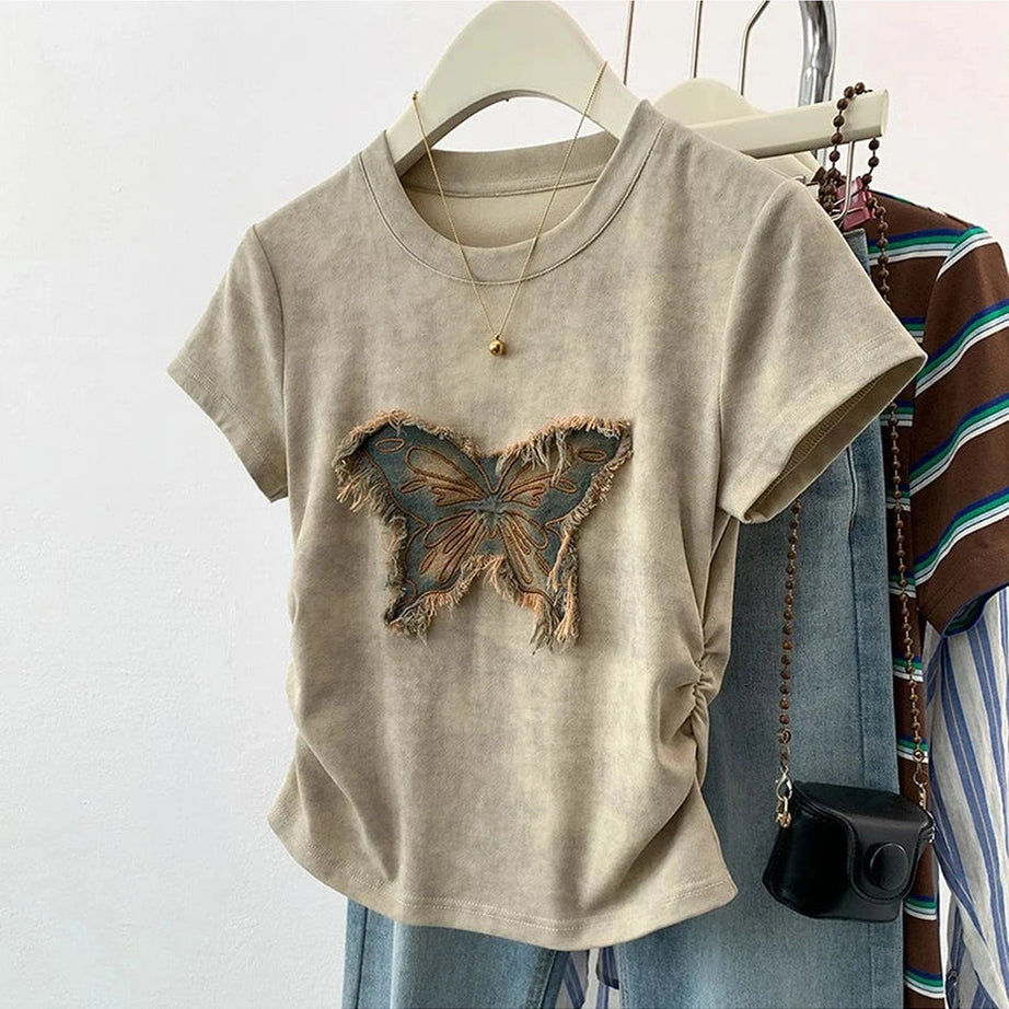 Frayed Butterfly Patch Top