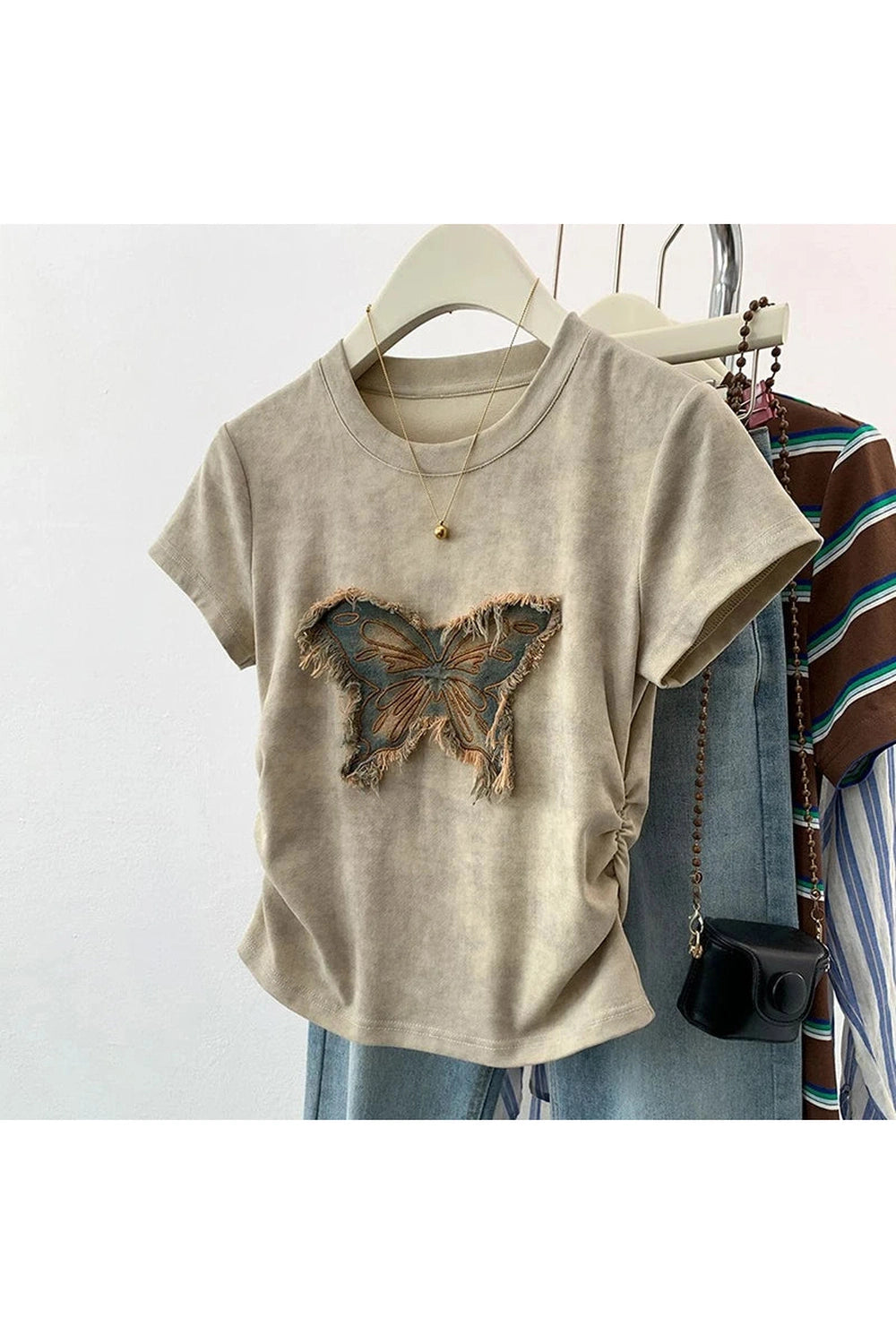 Frayed Butterfly Patch Top