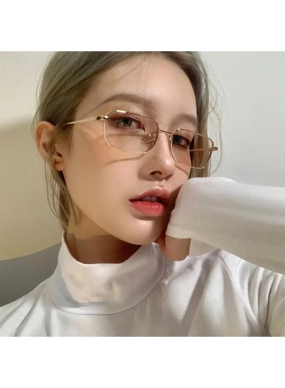 Y2k Harajuku Small Square Frame Glasses Women Retro Metal Eyeglasses Clear Reading Spectacle Blue Light Blocking Eyewear