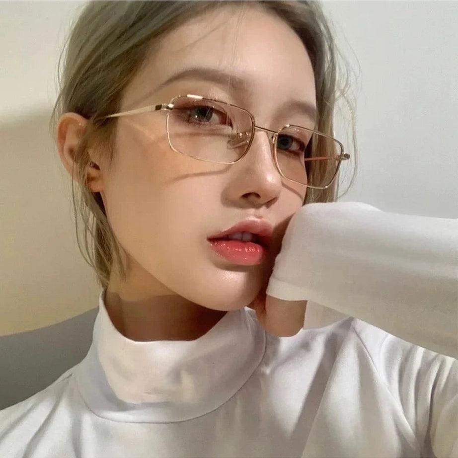 Y2k Harajuku Small Square Frame Glasses Women Retro Metal Eyeglasses Clear Reading Spectacle Blue Light Blocking Eyewear