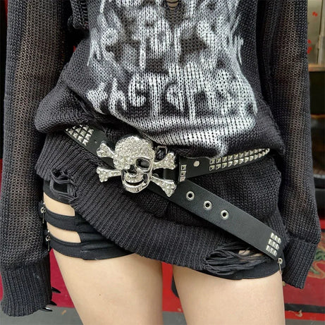 Rhinestone Skull Punk Belt