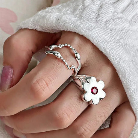 Silver Bloom Gemstone Ring Set