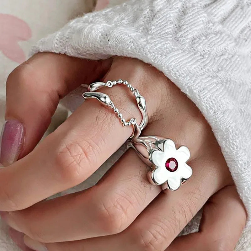 Silver Bloom Gemstone Ring Set