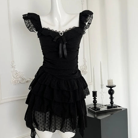 Gothic Lace Tiered Mini Dress