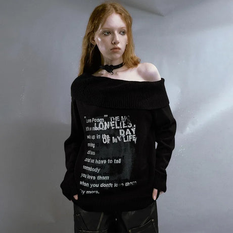 Lonely Verse" Off-Shoulder Sweater