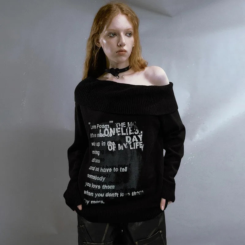 Lonely Verse" Off-Shoulder Sweater