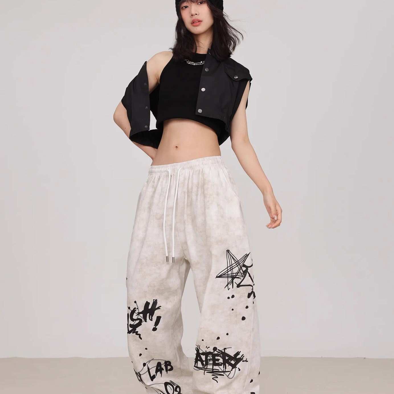 Graffiti Print Wide-Leg Sweatpants