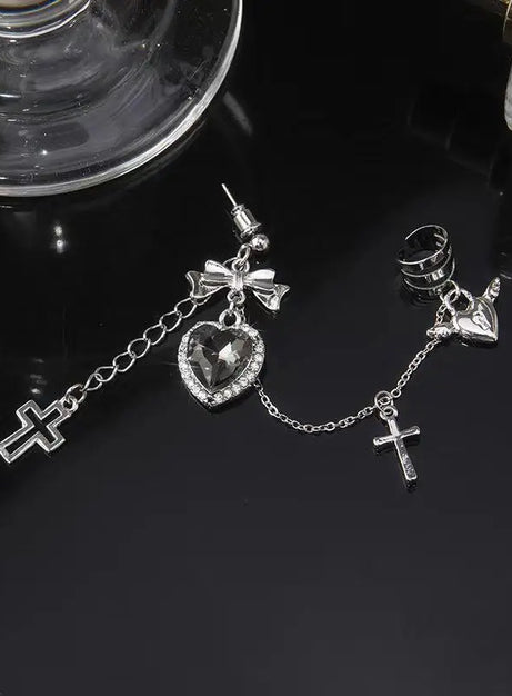 Gothic Heart Chain Drop Earrings
