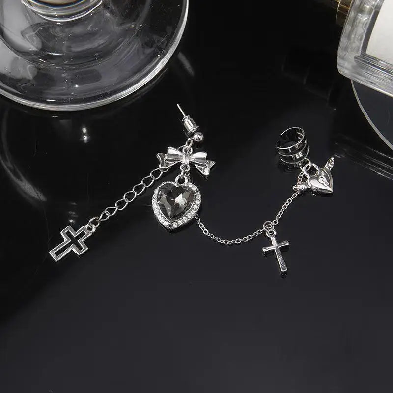 Gothic Heart Chain Drop Earrings