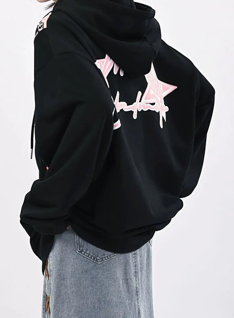 Y2k Pink Star Zip Up Hoodie