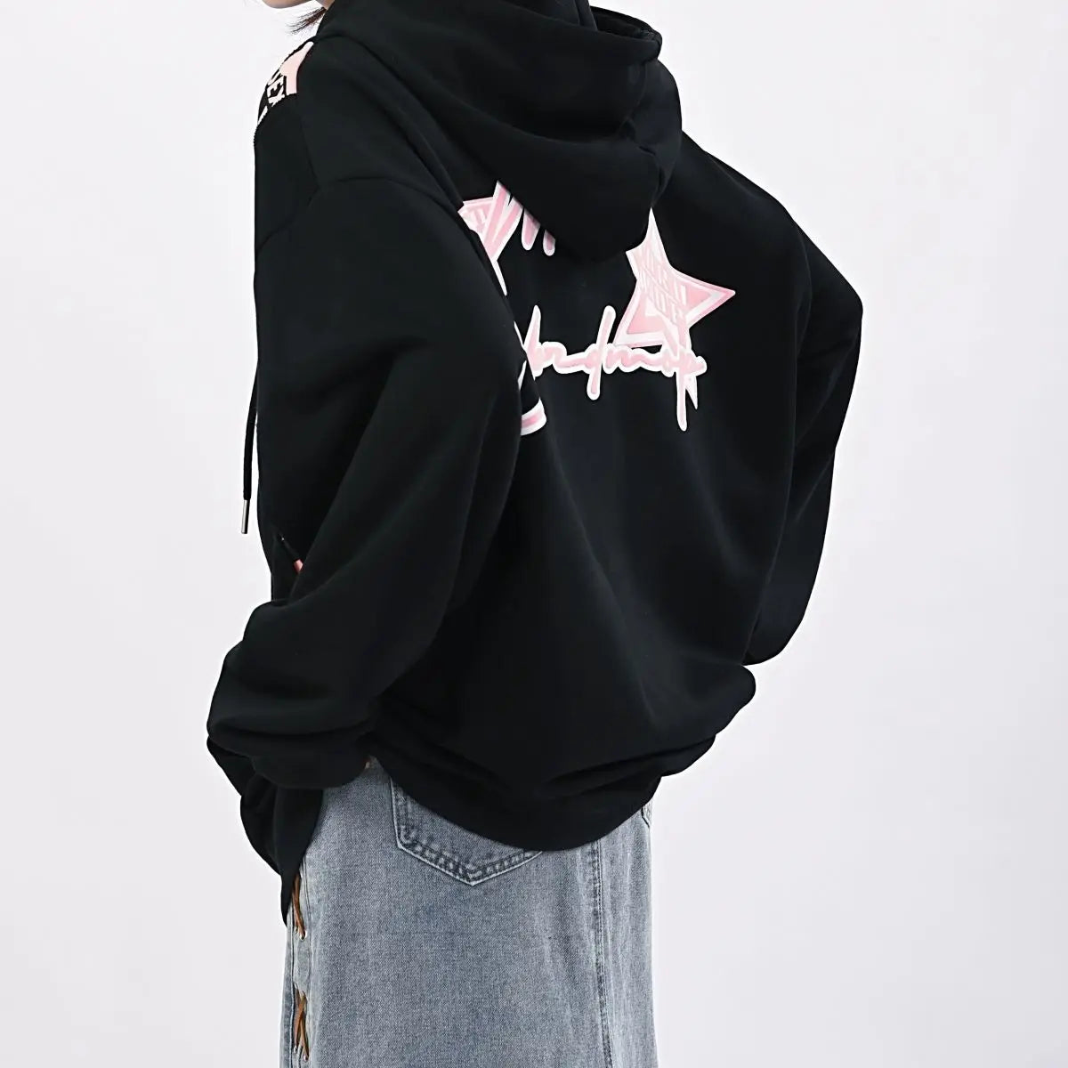 Y2k Pink Star Zip Up Hoodie