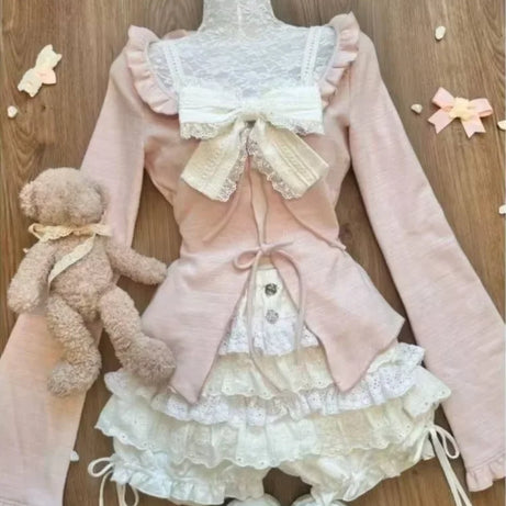 Dark Doll Bow-Knit Outfit Set