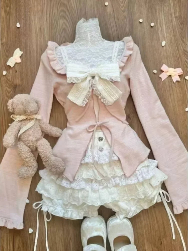 Dark Doll Bow-Knit Outfit Set
