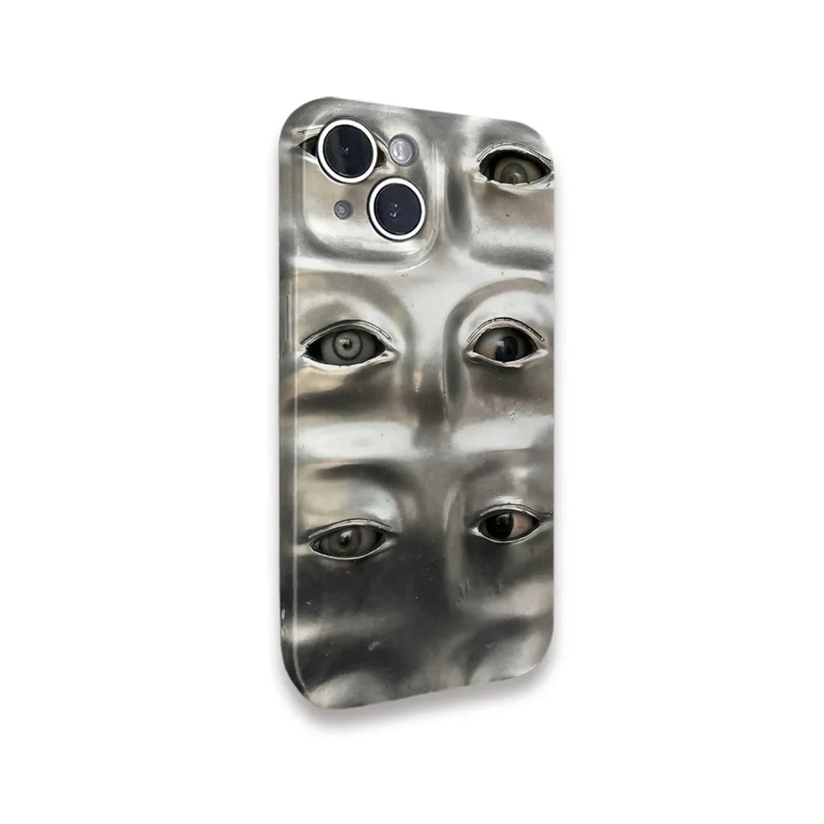 Silver Sculpted Eyes iPhone Case