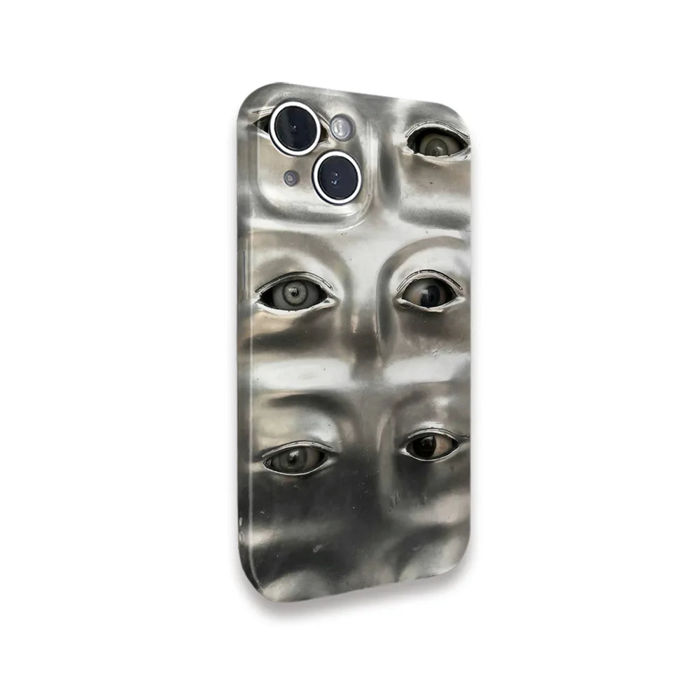 Silver Sculpted Eyes iPhone Case