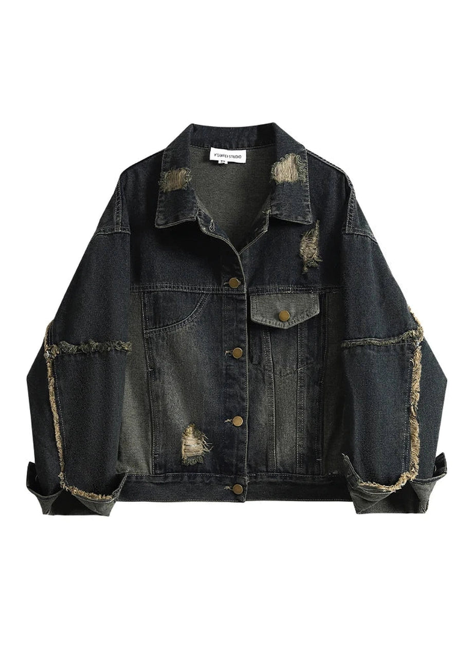 Y2k Distressed Midnight Denim Jacket