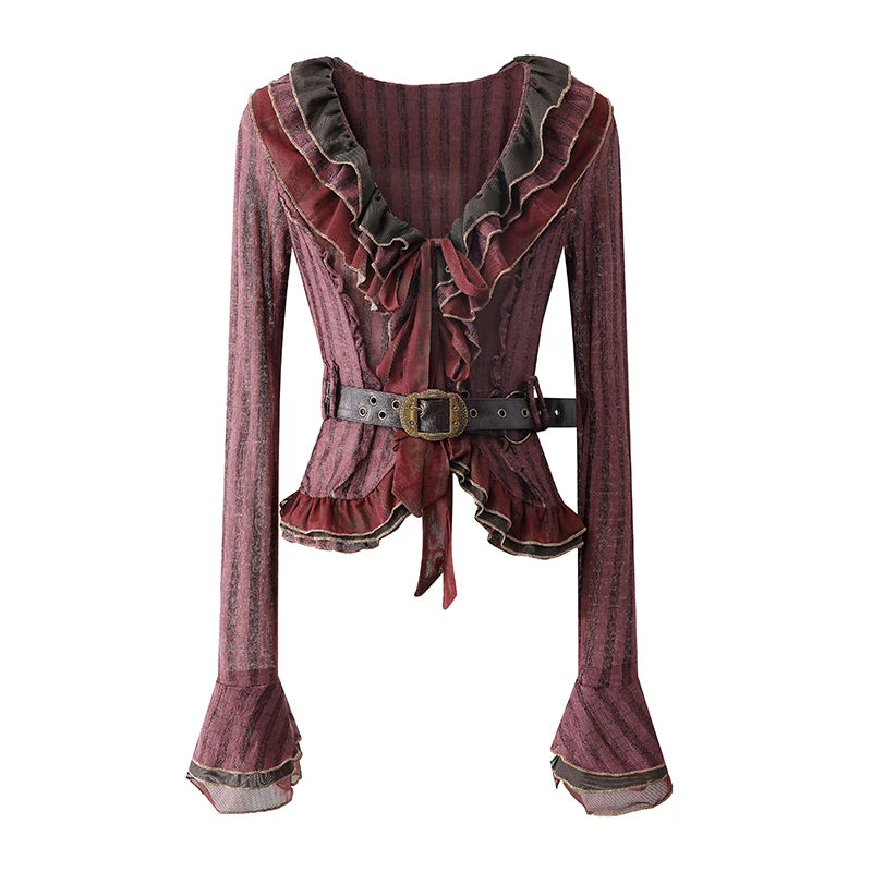 Victorian Ruffle Belted Blouse