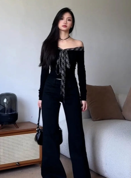 Plaid Promise Off-Shoulder Top