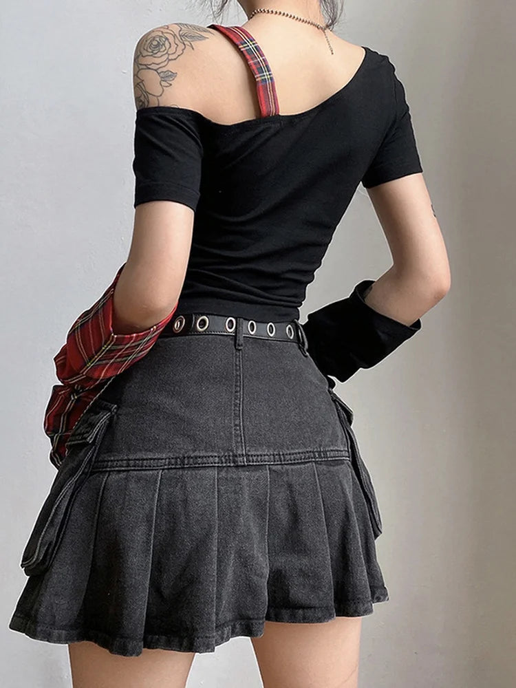 Punk Plaid Star Crop Top