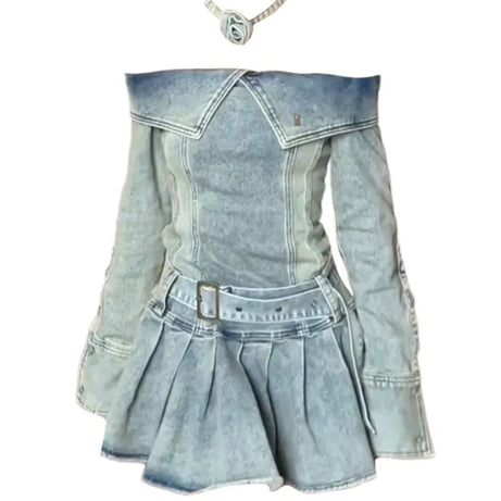 Y2k Denim Dream Off-Shoulder Mini Dress