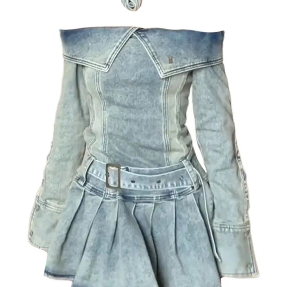 Y2k Denim Dream Off-Shoulder Mini Dress