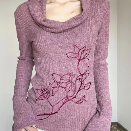 Embroidered Off-Shoulder Knit Top