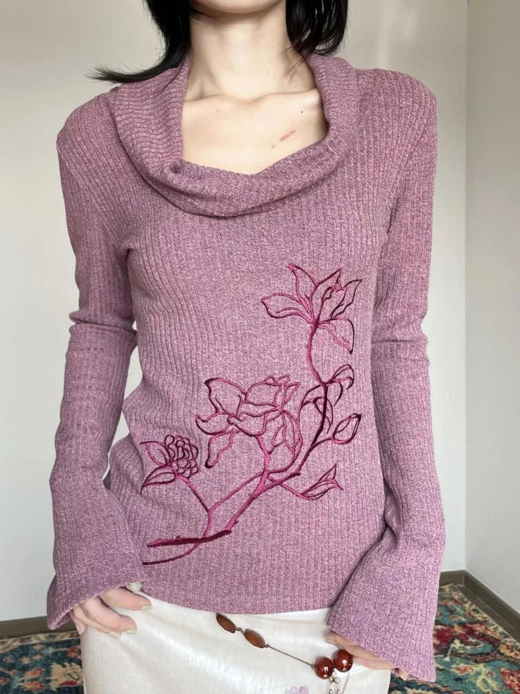 Embroidered Off-Shoulder Knit Top