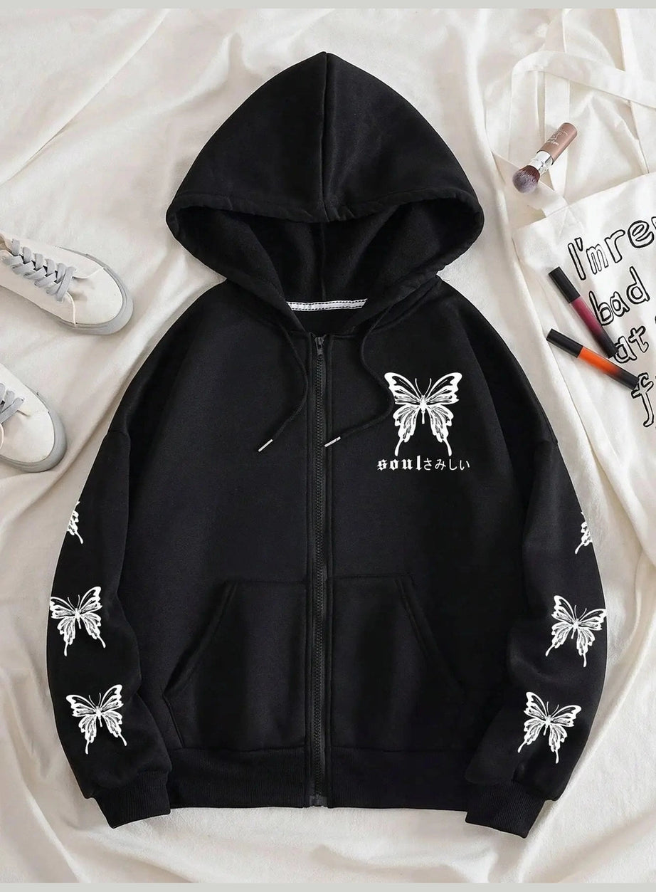 Gothic Butterfly Zip-Up Hoodie