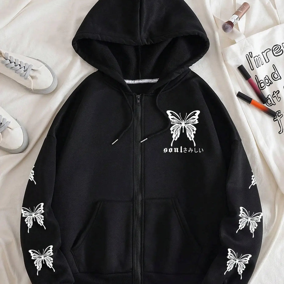 Gothic Butterfly Zip-Up Hoodie